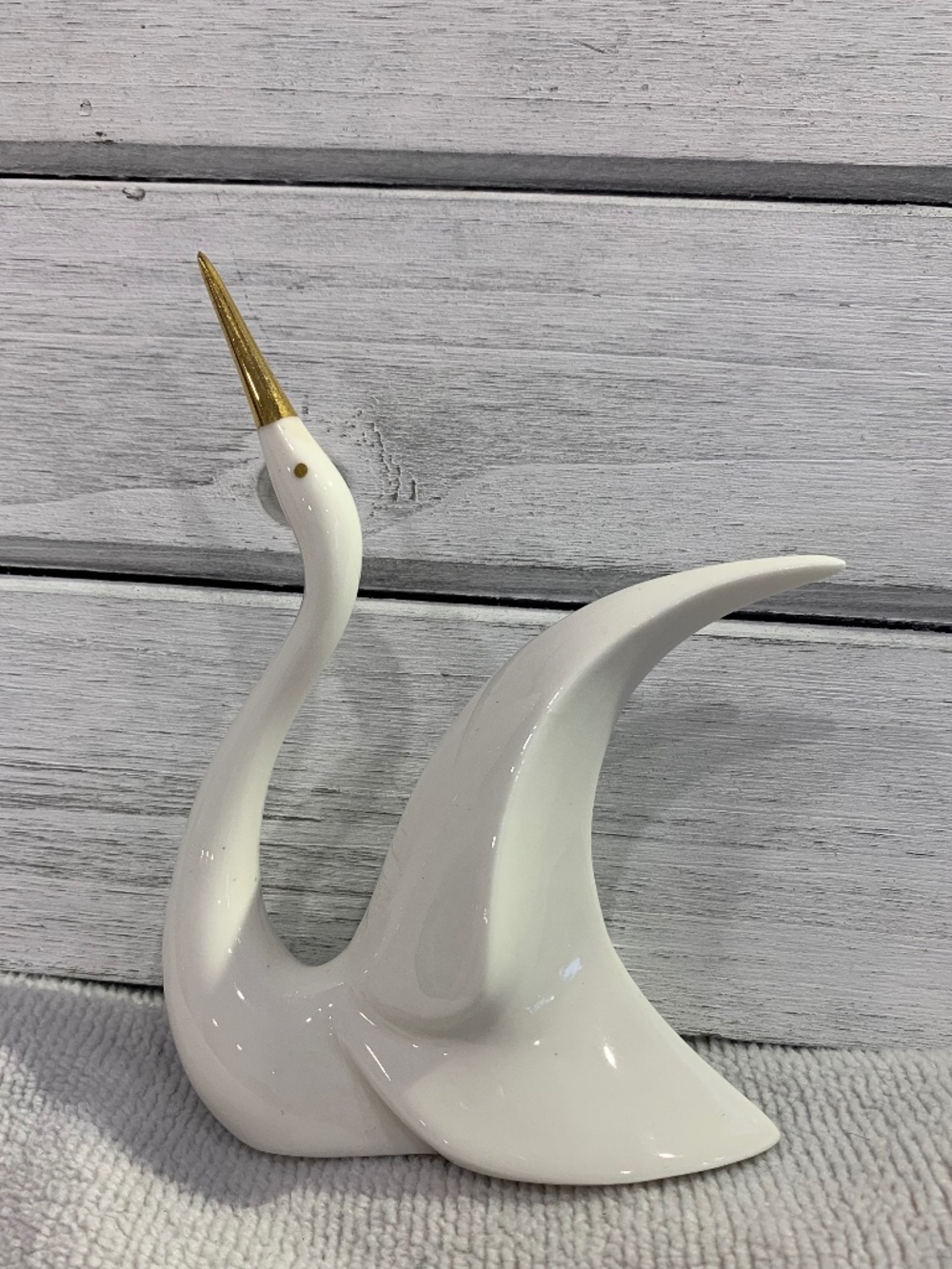 Vintage 1970s Giftcraft Japan White Crane Heron Figurine Gold Beak Collectible
